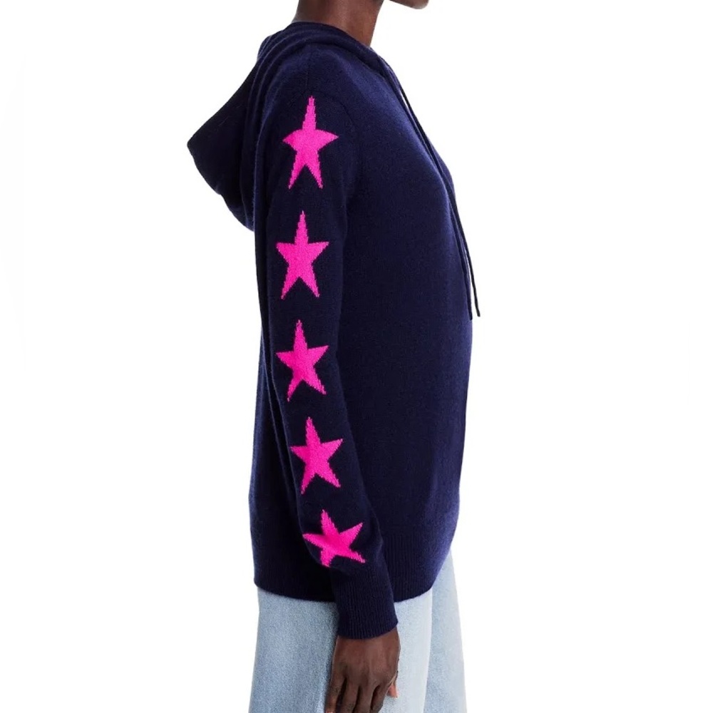 Bloomingdale’s Aqua Cashmere Navy pink star Sweater- medium like new